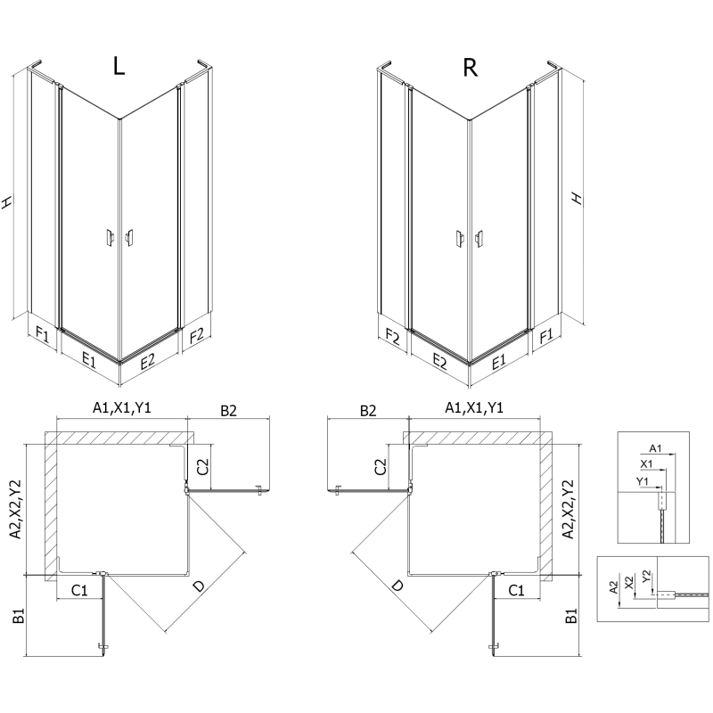 Mexen Mist L Duo sprchový kout 90 x 90 cm, transparentný, brúsená meď - 8A4L-090-090-65-00