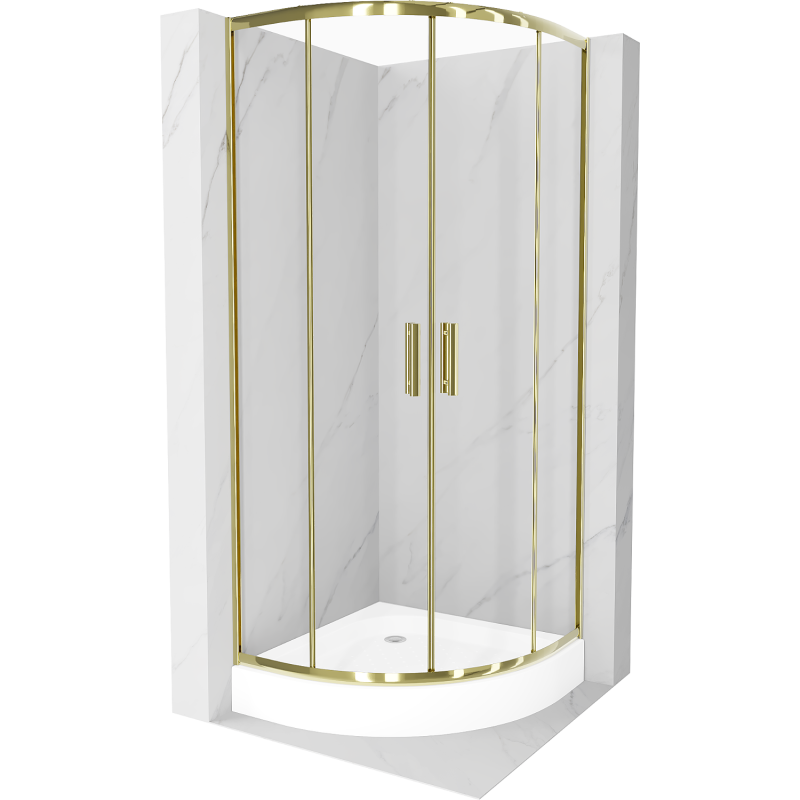 Mexen Rio sprchový kút polkruhový 90 x 90 cm, transparentný, zlatý + vanička Rio, biela - 863-090-090-50-00-4710