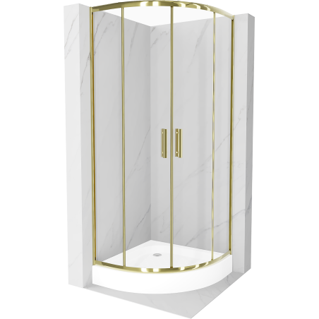 Mexen Rio sprchový kút polkruhový 90 x 90 cm, transparentný, zlatý + vanička Rio, biela - 863-090-090-50-00-4710