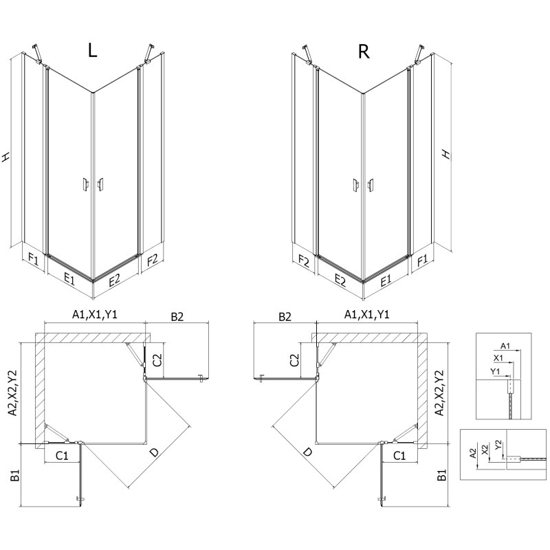Mexen Mist Duo sprchovací kút otvárací 90 x 90 cm, transparentný, brúsená meď - 8A4-090-090-65-00