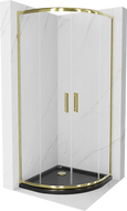 Mexen Rio polkruhová sprchová kabína 90 x 90 cm, transparentná, zlatá + plochá vanička, čierna - 863-090-090-50-00-4170G