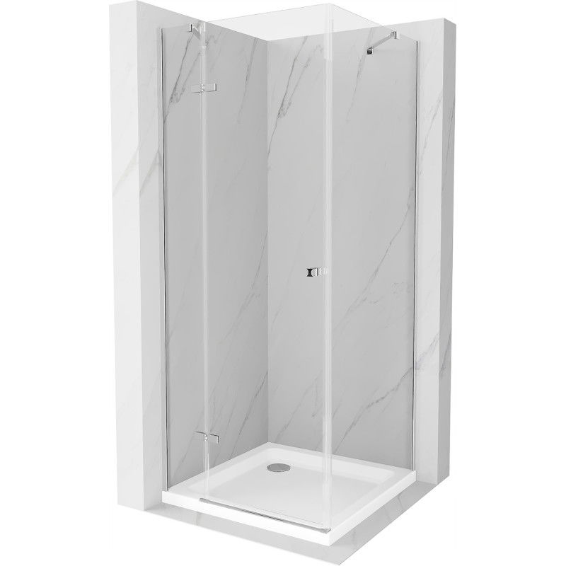 Mexen Roma sprchová kabína otváracia 90 x 90 cm, transparentná, chróm + vanička Flat - 854-090-090-01-00-4010
