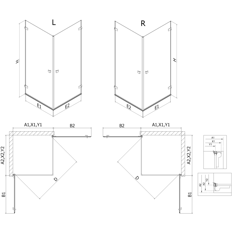 Mexen Lunar-B Duo sprchový kút s otváracími dverami 100 x 80 cm, transparentný, brúsená meď - 832-100L-080P-65-00