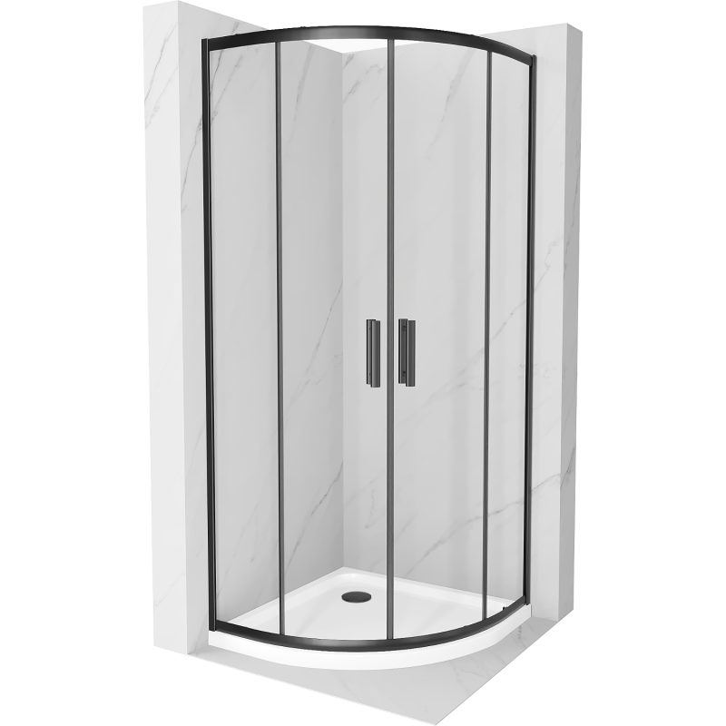 Mexen Rio polkruhová sprchová kabína 90 x 90 cm, transparentná, čierna + vanička Flat, biela - 863-090-090-70-00-4110B