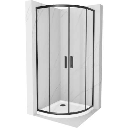 Mexen Rio polkruhová sprchová kabína 90 x 90 cm, transparentná, čierna + vanička Flat, biela - 863-090-090-70-00-4110B