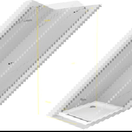 Mexen Roma sprchový kút s otočnými dverami 70 x 70 cm, priehľadný, zlatý + vanička Flat - 854-070-070-50-00-4010