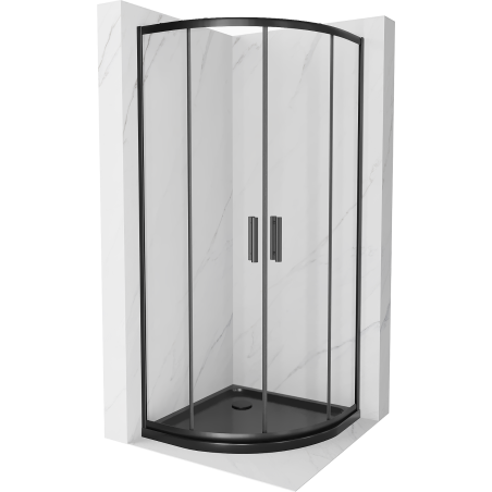 Mexen Rio sprchovací kút polkruhový 80 x 80 cm, transparentný, čierny + vanička Flat, čierna - 863-080-080-70-00-4170B
