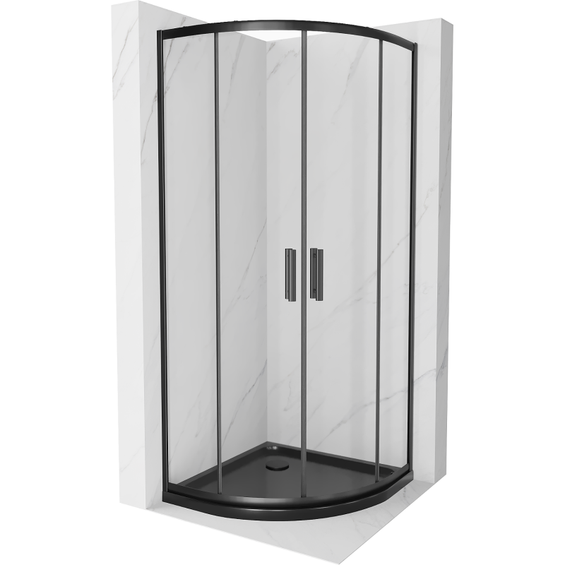 Mexen Rio sprchový kút polkruhový 90 x 90 cm, transparentný, čierny + sprchová vanička Flat, čierna - 863-090-090-70-00-4170B