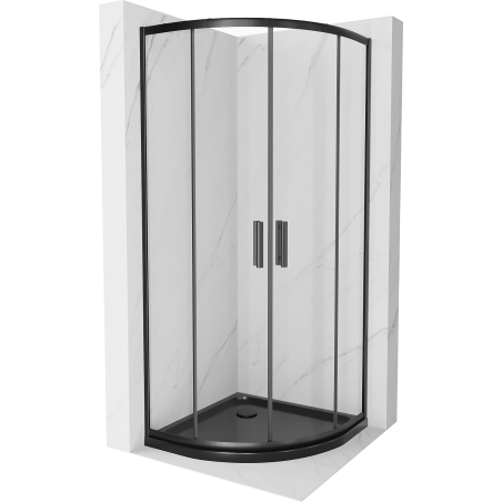 Mexen Rio sprchový kút polkruhový 90 x 90 cm, transparentný, čierny + sprchová vanička Flat, čierna - 863-090-090-70-00-4170B