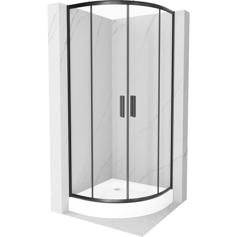 Mexen Rio sprchovací kút polkruhový 70 x 70 cm, transparentný, čierny + vanička , biely - 863-070-070-70-00-4710