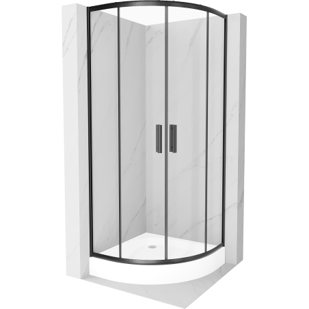 Mexen Rio sprchovací kút polkruhový 70 x 70 cm, transparentný, čierny + vanička , biely - 863-070-070-70-00-4710