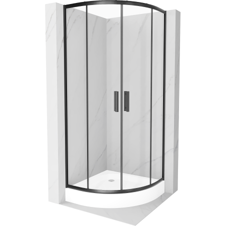 Mexen Rio sprchová kabína polkruhová 90 x 90 cm, transparentná, čierna + vanička Rio, biela - 863-090-090-70-00-4710