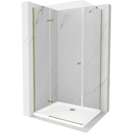 Mexen Roma sprchový kút otvárací 90 x 80 cm, transparentný, zlatý + vanička Flat - 854-090-080-50-00-4010