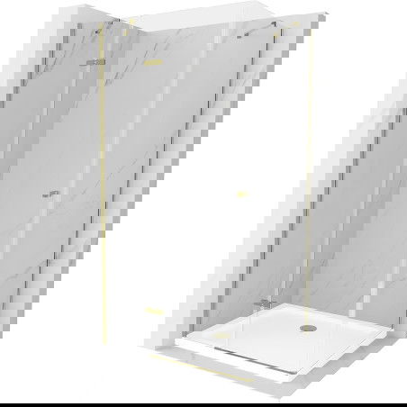 Mexen Roma sprchová kabína s otváracími dverami 110 x 70 cm, transparentná, zlatá + plochá vanička - 854-110-070-50-00-4010