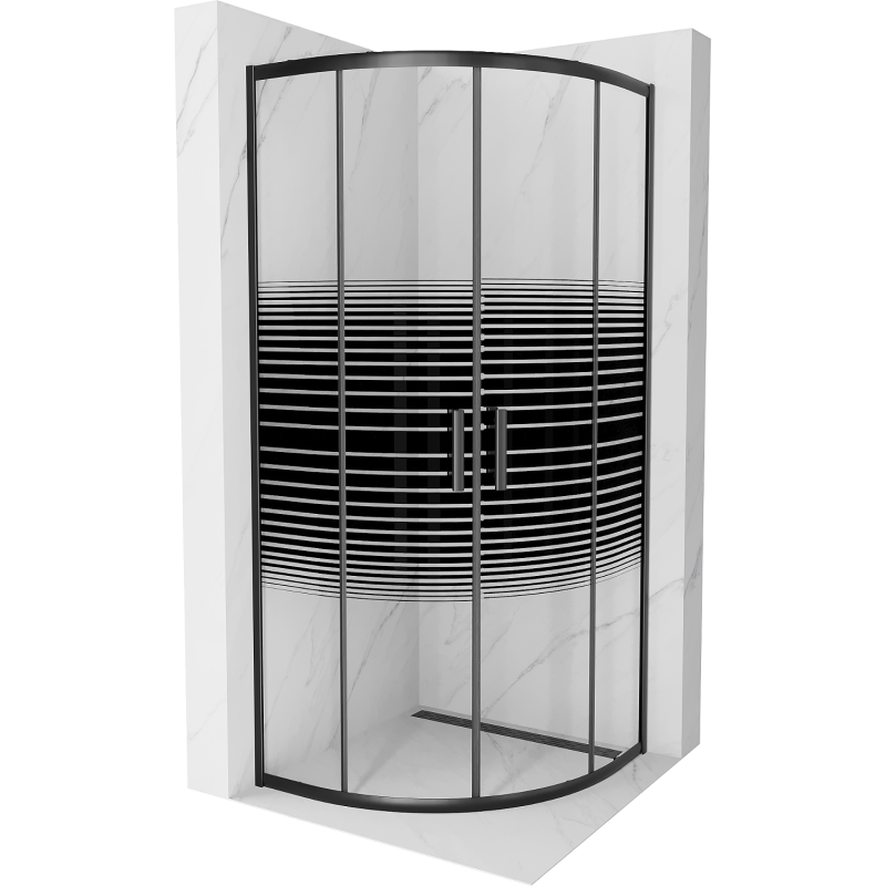 Mexen Rio sprchový kút polkruhový 90 x 90 cm, čierne pásy, čierna - 863-090-090-70-20