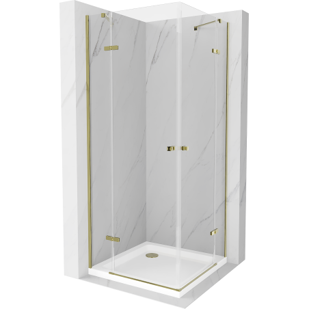 Mexen Roma Duo sprchová kabína s dvojitými dverami 90 x 90 cm, priehľadná, zlatá + vanička Flat - 854-090-090-50-02-4010G