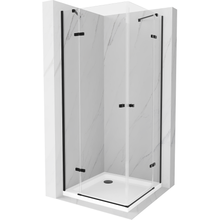 Mexen Roma Sprchovací kút Duo vyklápací 100 x 100 cm, transparentný, čierny + vanička Flat - 854-100-100-70-02-4010B