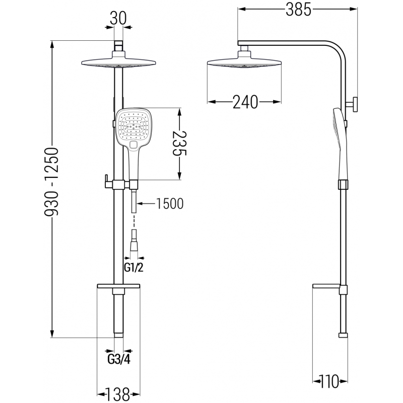 Mexen Q17 sprchový stĺp, biely/chróm - 798171795-21