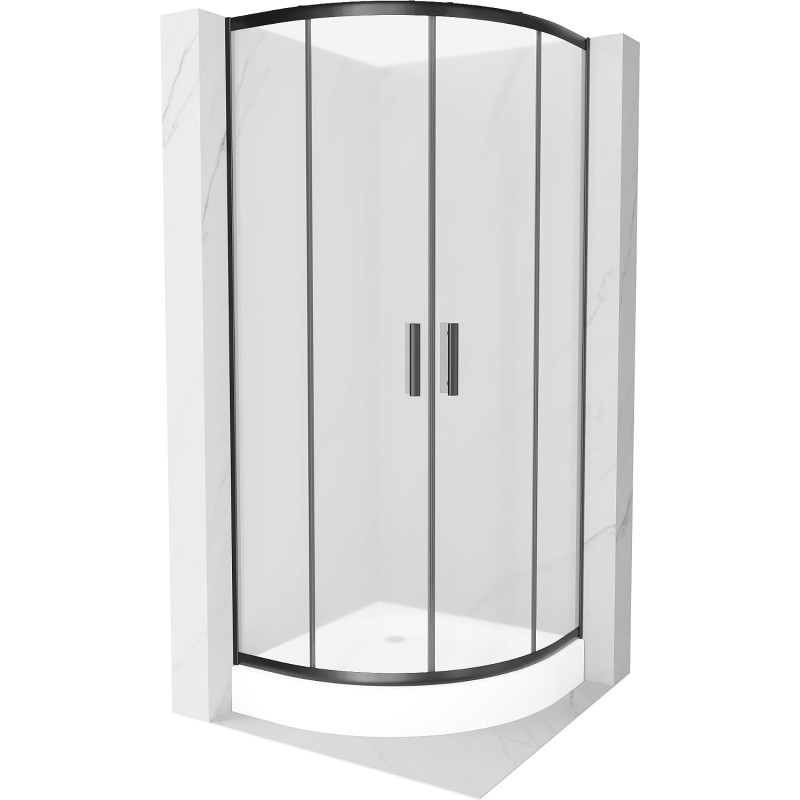 Mexen Rio sprchový kút polkruhový 80 x 80 cm, matný, čierny + vanička, biela - 863-080-080-70-30-4710