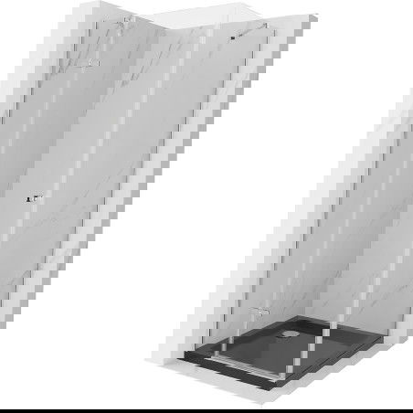 Mexen Roma sprchovací kút otvárací 90 x 90 cm, transparentný, chróm + vanička Flat, čierna - 854-090-090-01-00-4070