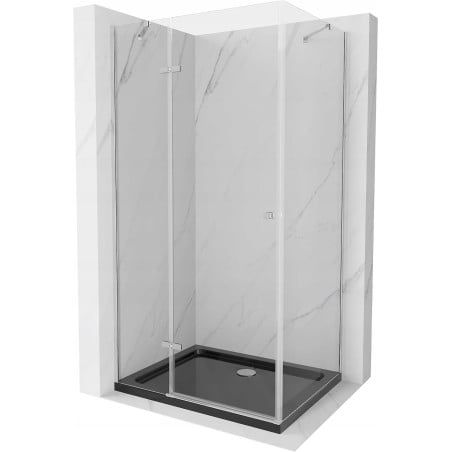Mexen Roma sprchový kút otočný 100 x 80 cm, transparentný, chróm + sprchová vanička Flat, čierny - 854-100-080-01-00-4070