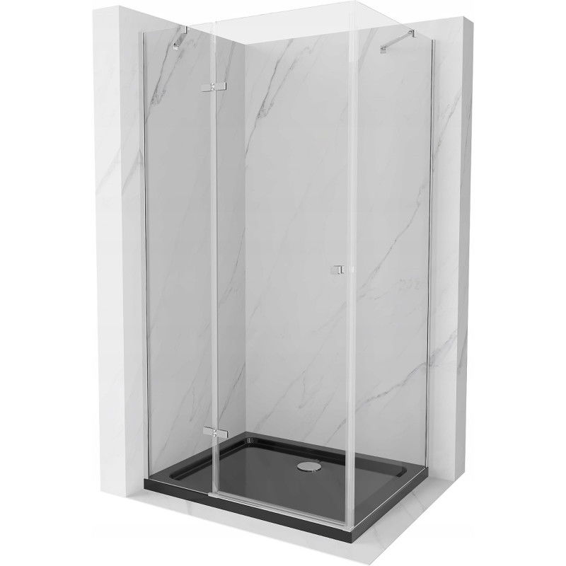 Mexen Roma sprchový kút otvárací 120 x 80 cm, transparentný, chróm + vanička Flat, čierna - 854-120-080-01-00-4070