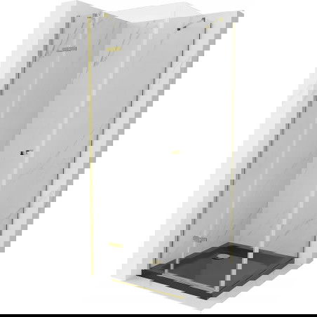 Mexen Roma sprchovací kút s otváracími dverami 80 x 80 cm, priehľadný, zlatý + Flat vanička, čierna - 854-080-080-50-00-4070G
