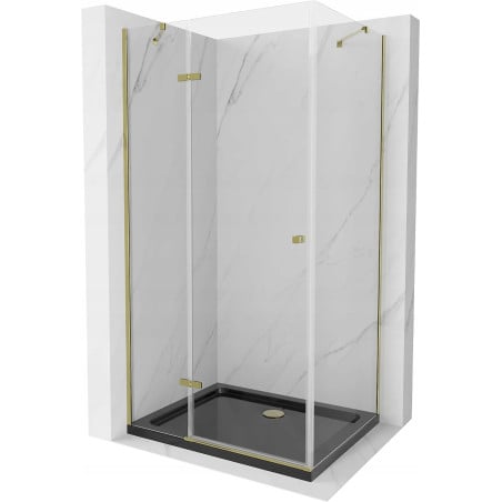 Mexen Roma sprchovací kút otvárací 80 x 100 cm, transparentný, zlatý + vanička Flat, čierna - 854-080-100-50-00-4070G