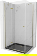 Mexen Roma sprchovací kút otvárací 80 x 100 cm, transparentný, zlatý + vanička Flat, čierna - 854-080-100-50-00-4070G