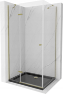 Mexen Roma sklopná sprchová kabína 90 x 100 cm, priehľadná, zlatá + vanička Flat, čierna - 854-090-100-50-00-4070G