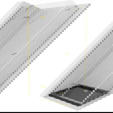 Mexen Roma sprchový kút s výklopnými dverami 100 x 90 cm, priehľadný, zlatý + vanička Flat, čierna - 854-100-090-50-00-4070G
