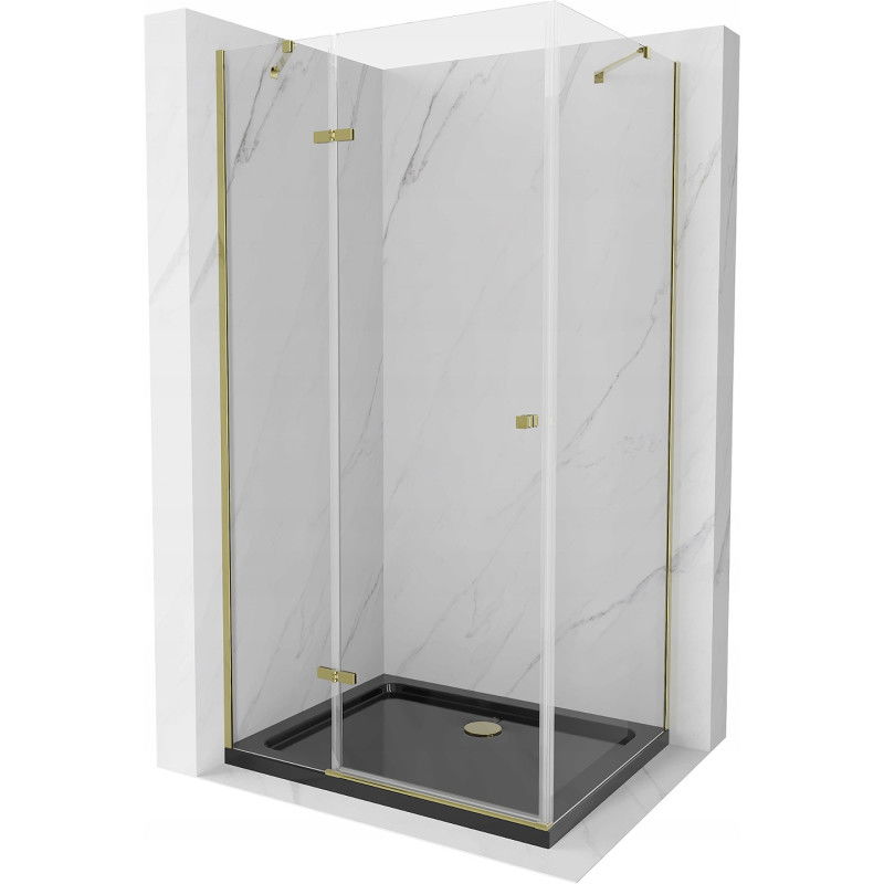 Mexen Roma sprchová kabína otváracia 120 x 90 cm, transparentná, zlatá + vanička Flat, čierna - 854-120-090-50-00-4070G