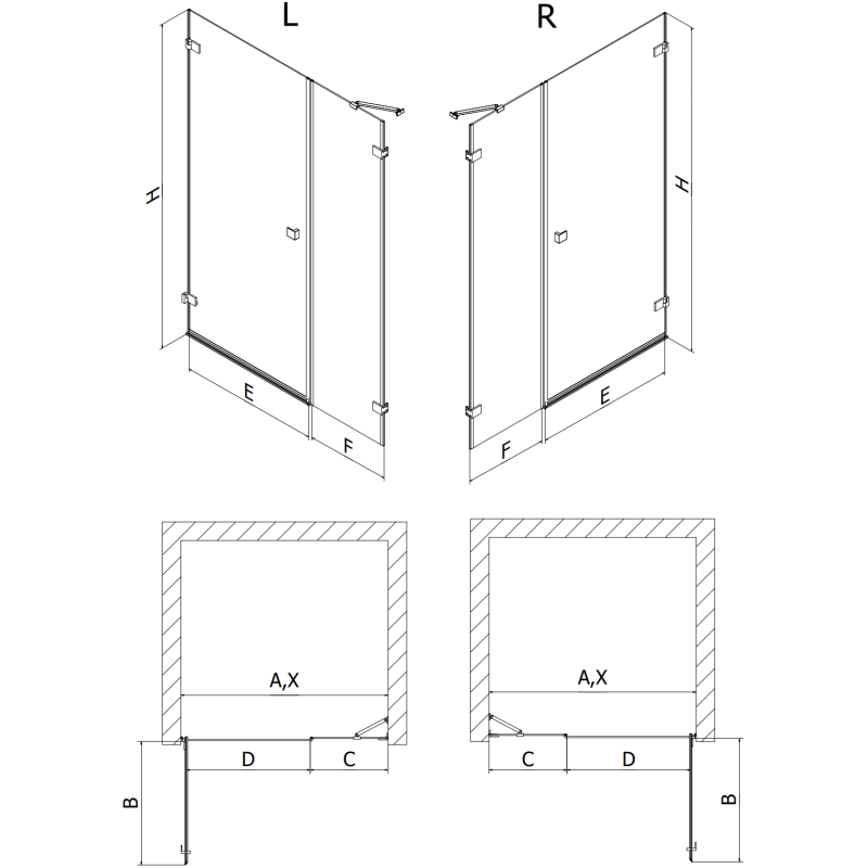 Mexen Lunar-B sprchové dvere pravé 120 cm, transparentné, brúsená meď - 832S-120-050-65-00-P