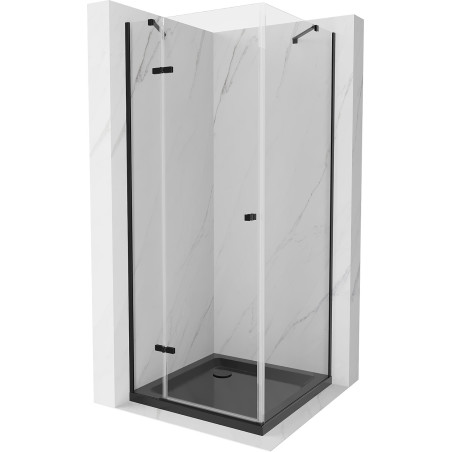 Mexen Roma sprchový kút otvárací 90 x 90 cm, transparentný, čierny + vanička Flat, čierna - 854-090-090-70-00-4070B