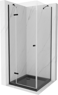 Mexen Roma sprchový kút otvárací 90 x 90 cm, transparentný, čierny + vanička Flat, čierna - 854-090-090-70-00-4070B