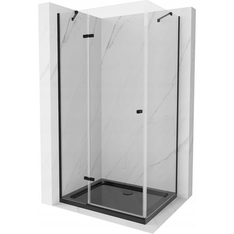 Mexen Roma sprchový kút s pántovými dverami 100 x 80 cm, priehľadný, čierny + vanička Flat, čierna - 854-100-080-70-00-4070B