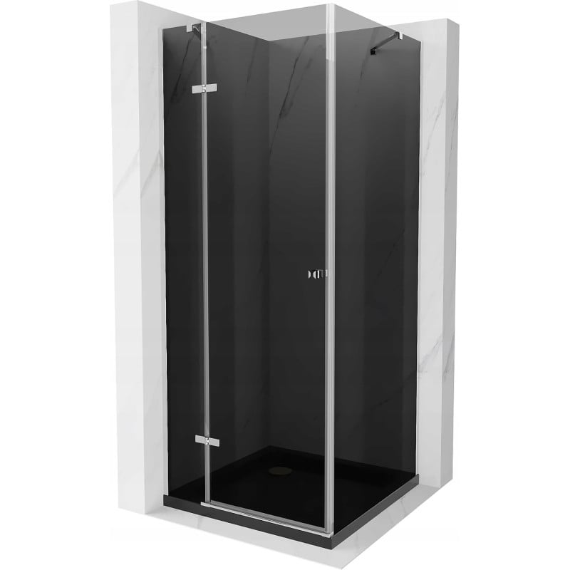Mexen Roma sprchovací kút s pántovými dverami 90 x 90 cm, grafit, chróm + vanička Flat, čierna - 854-090-090-01-40-4070