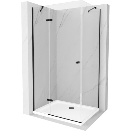 Mexen Roma sprchovací kút kyvný 70 x 90 cm, transparentný, čierny + vanička Flat, biela - 854-070-090-70-00-4010B