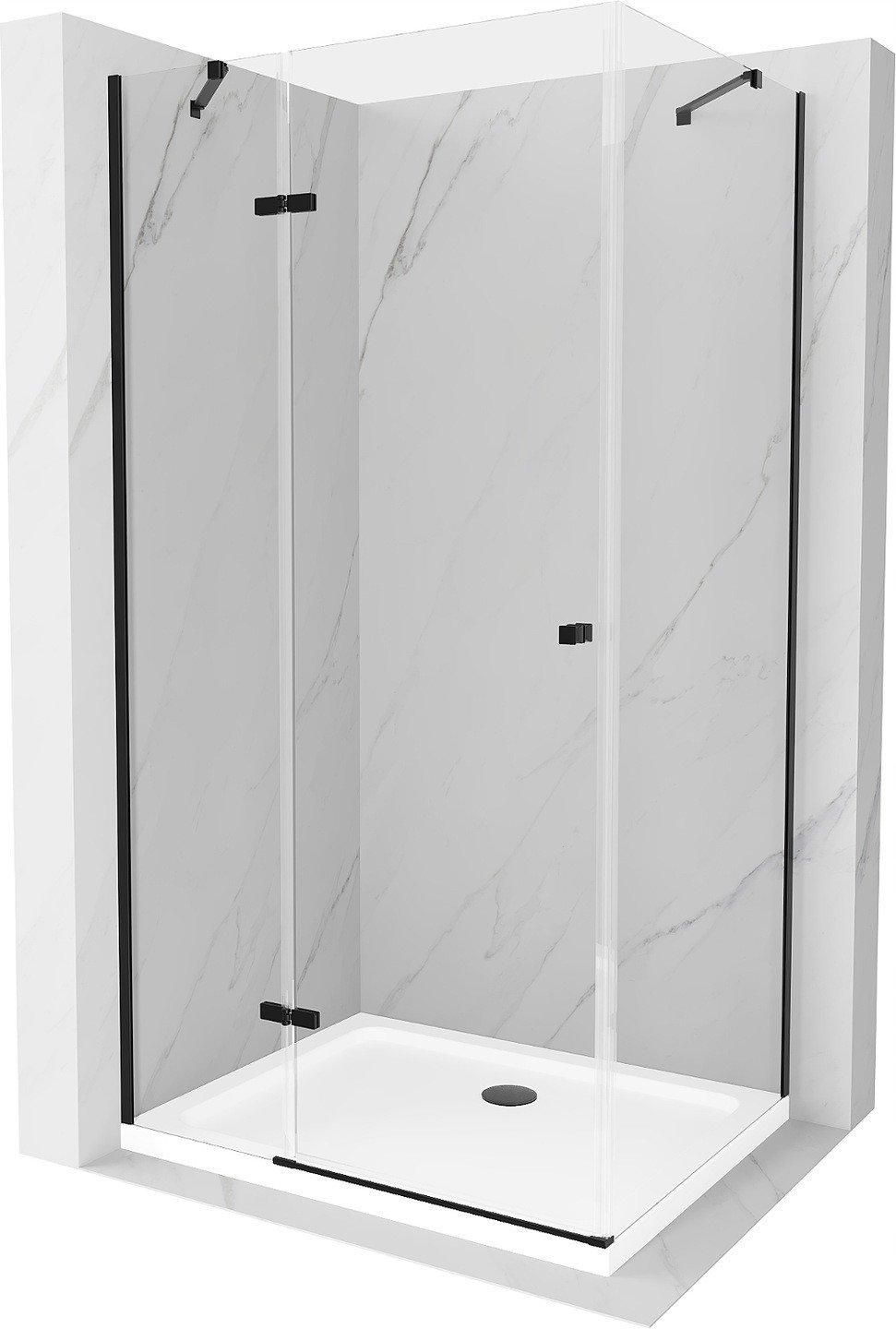 Mexen Roma sprchová kabína, kyvné dvere 70 x 90 cm, transparentnéné, čierna + závesný bidet Flat, biela- 854-070-090-70-00-4010B