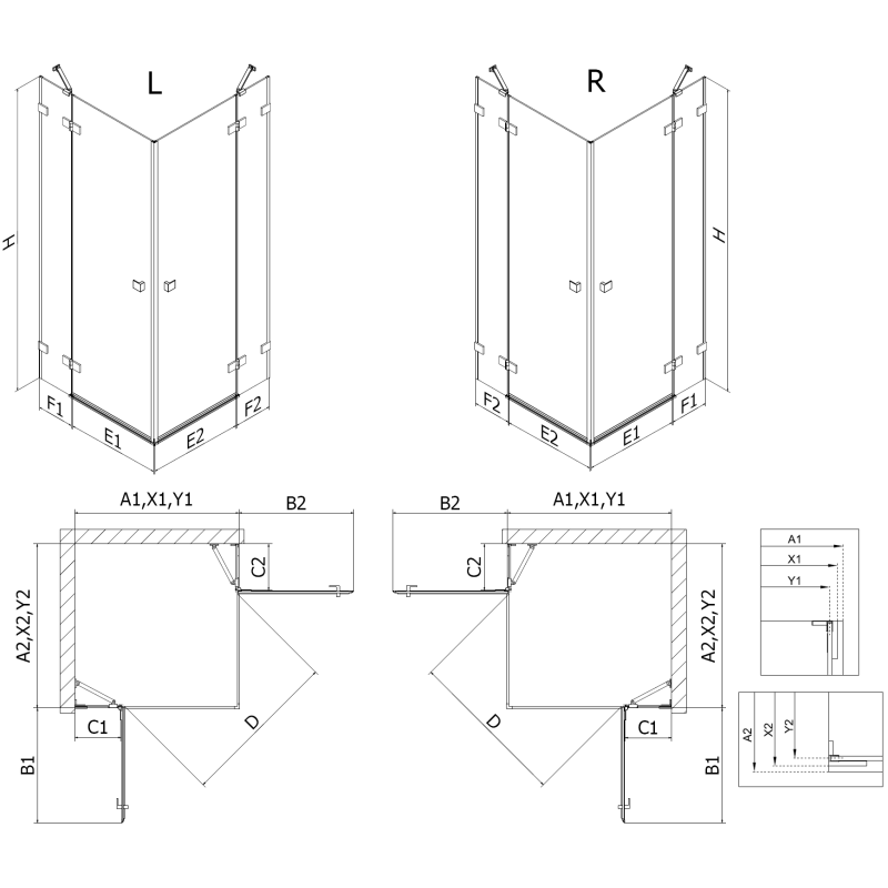 Mexen Lunar Duo sprchovací kút 75 x 75 cm, transparentný, biela - 834-075L-075P-20-00