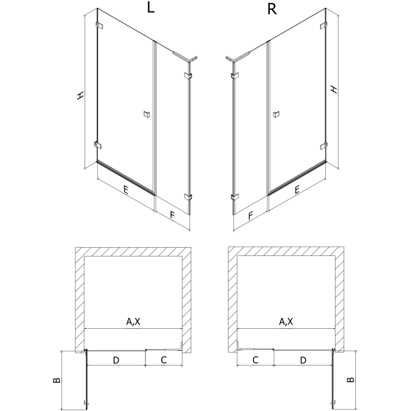Mexen Lunar-B L sprchové dvere výklopné ľavé 125 cm, transparentné, zlaté - 832SL-125-050-50-00-L