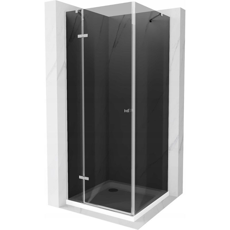 Mexen Roma sprchovací kút uchylný 80 x 80 cm, grafit, chróm + vanička Flat, biela - 854-080-080-01-40-4010