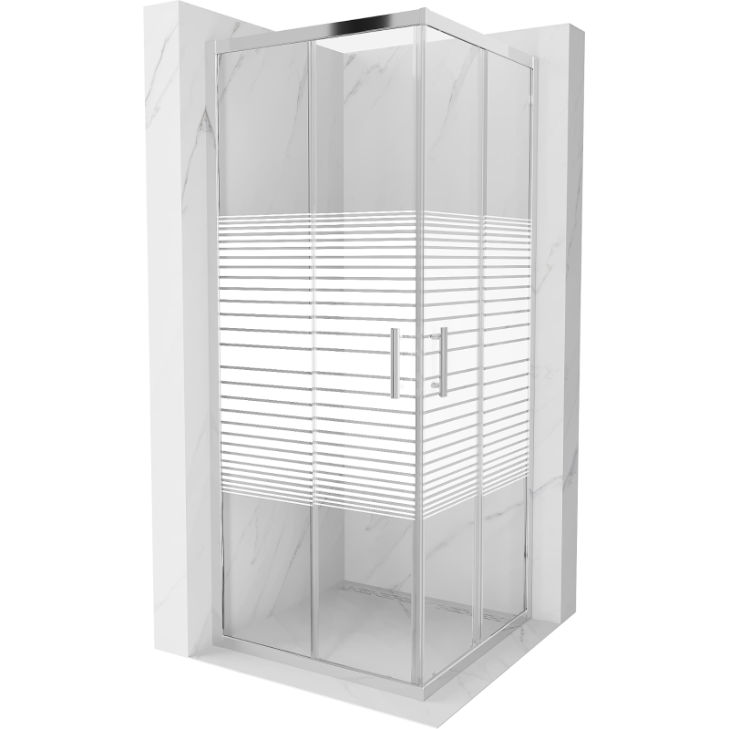Mexen Rio štvorcový sprchovací kút 80 x 80 cm, biele pruhy, chróm - 860-080-080-01-20