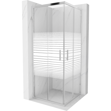 Mexen Rio štvorcový sprchovací kút 80 x 80 cm, biele pruhy, chróm - 860-080-080-01-20