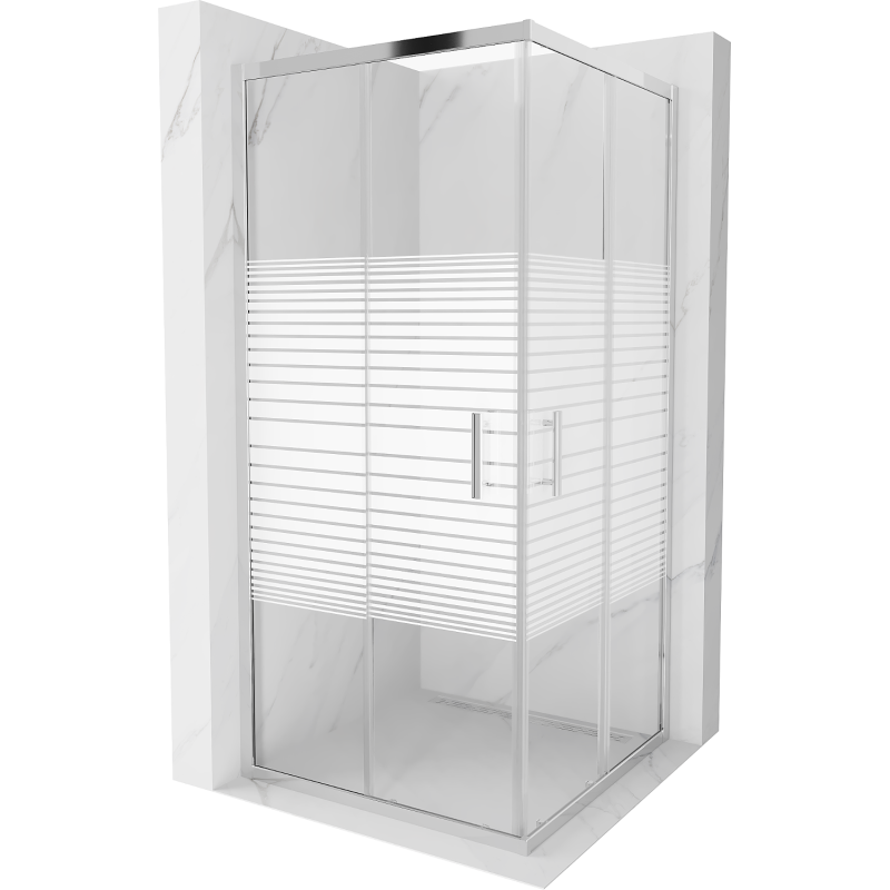Mexen Rio štvorcový sprchový kút 90 x 90 cm, biele pruhy, chróm - 860-090-090-01-20