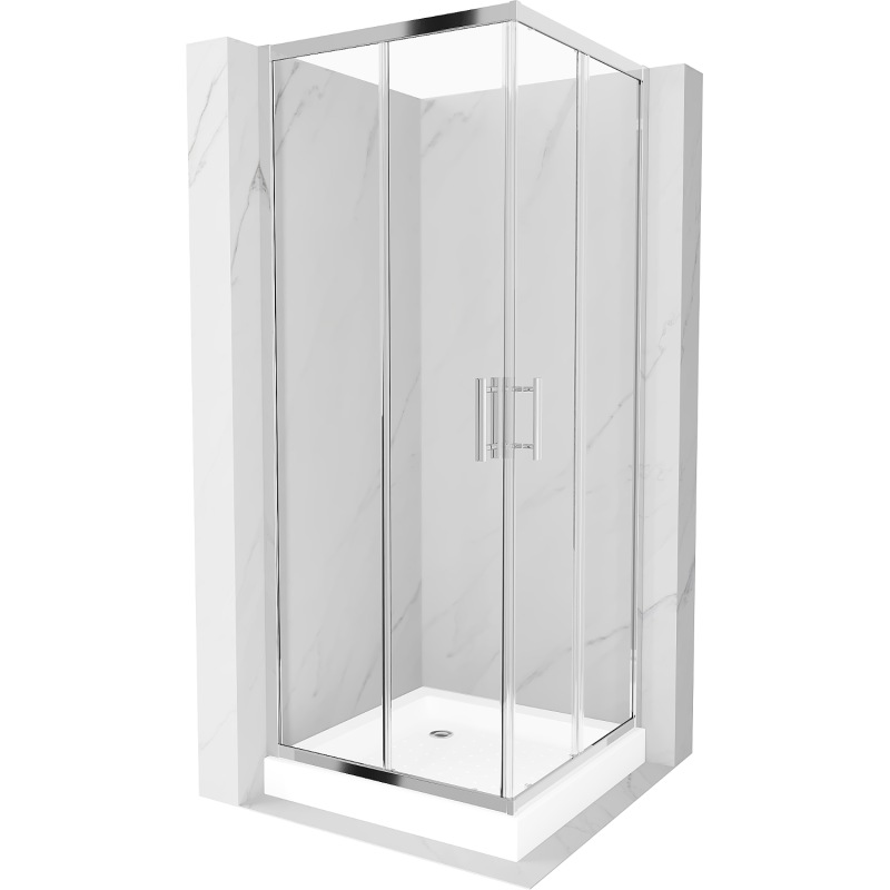 Mexen Rio štvorcový sprchový kút 80 x 80 cm, priehľadný, chróm + sprchová vanička , biela - 860-080-080-01-00-4510