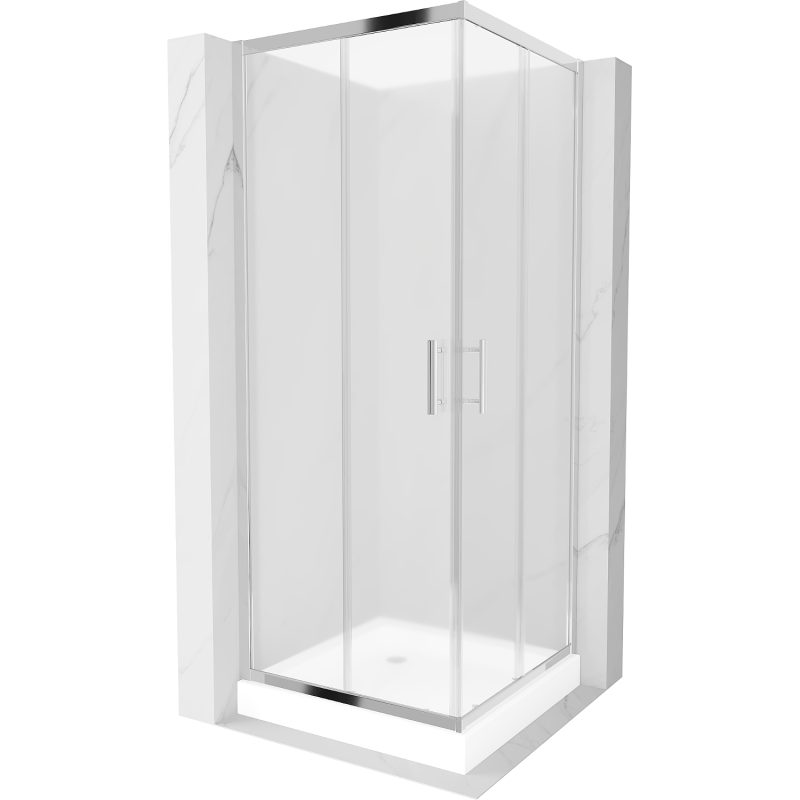 Mexen Rio štvorcový sprchovací kút 80 x 80 cm, matný, chróm + vanička, biela - 860-080-080-01-30-4510