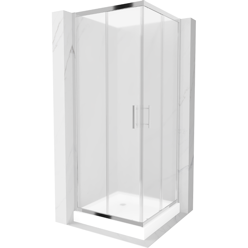 Mexen Rio štvorcový sprchovací kút 80 x 80 cm, mráz, chróm + sprchová vanička Rio, biela - 860-080-080-01-30-4510