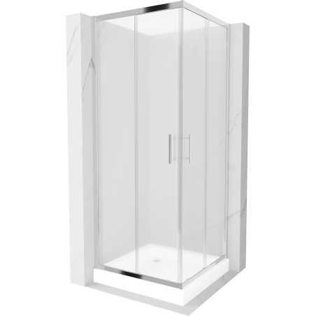 Mexen Rio štvorcový sprchovací kút 80 x 80 cm, mráz, chróm + sprchová vanička Rio, biela - 860-080-080-01-30-4510