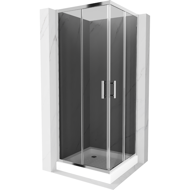Mexen Rio štvorcový sprchovací kút 80 x 80 cm, grafit, chróm + sprchová vanička, biela - 860-080-080-01-40-4510